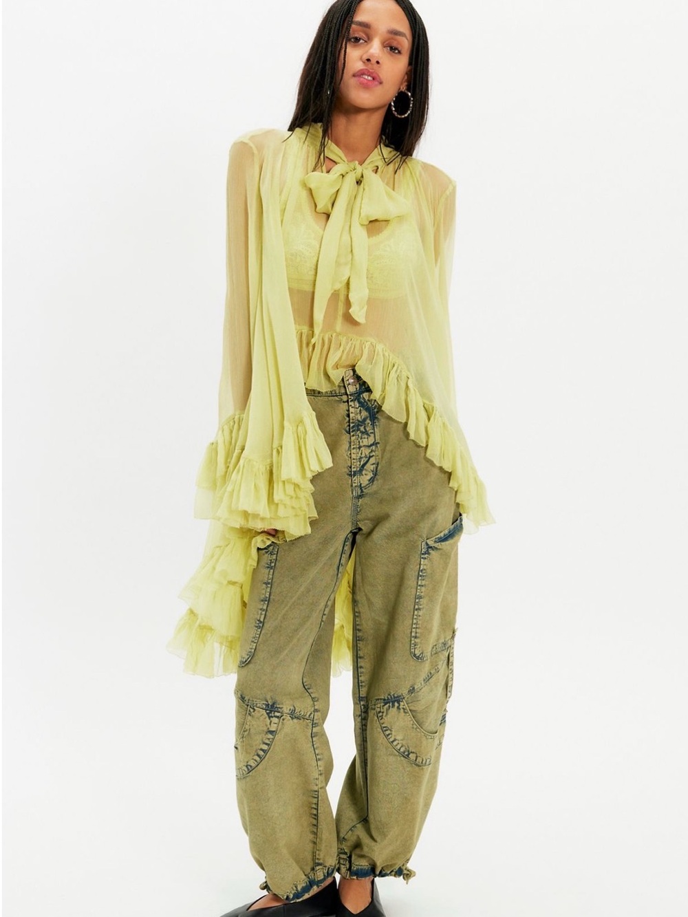 Free People- Full Sleeve Frill Top